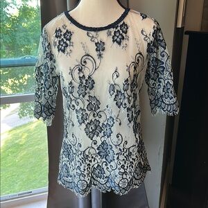 Maurices White and Navy Embellished Short Sleeve Blouse